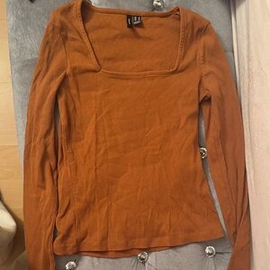 Vero Moda Rust Long Sleeve Ribbed Top